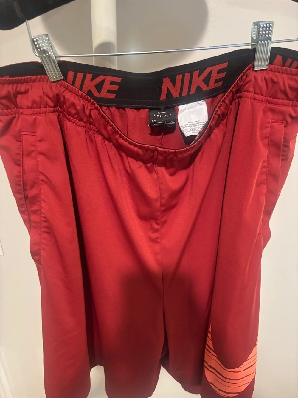 NIKE Red Mens Athletic Shorts with Black Branded Waistband